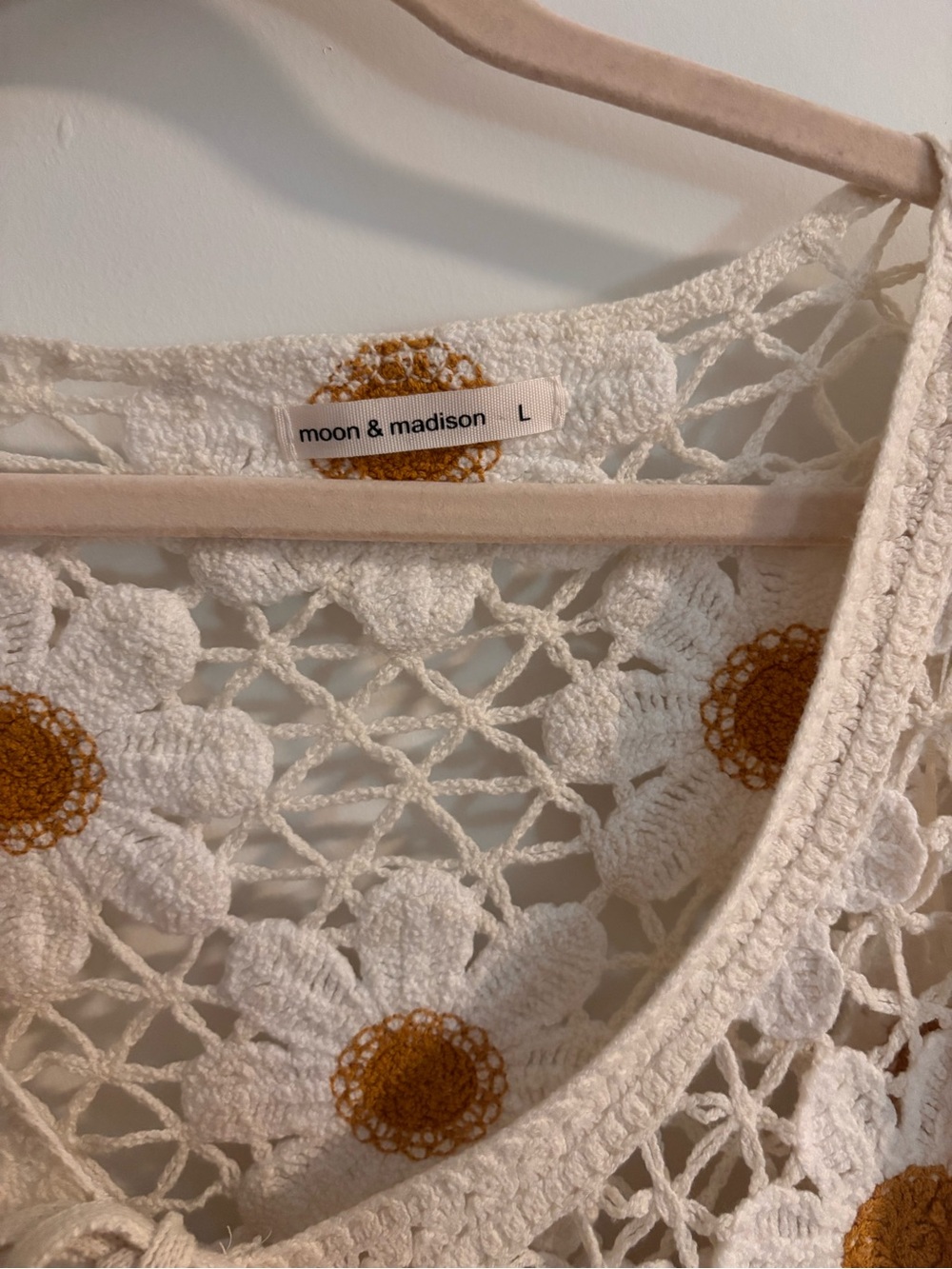 Anthropologie Crochet Daisy Tie-Front Cardigan - Cream with Mustard - Picture 3 of 5